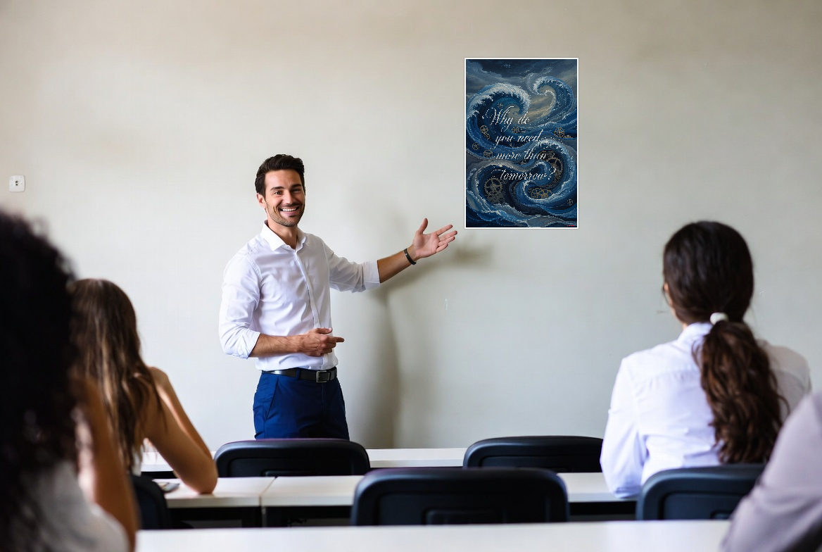 "Why Do You Need More Than Tomorrow?" Abstract Waves Gears Motivational 12x18 US Made Poster